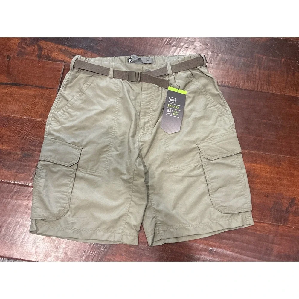 NWT REI Co-op Mens Sahara Cargo Shorts 827212 Medium Green Nylon Utility Belted